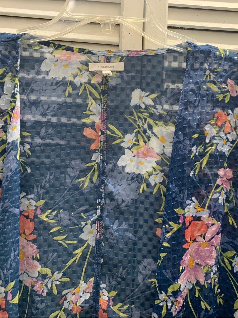 Maurices Blue Floral Textured Sheer Long Kimono Cardigan With Tiered Ruffle Hem - Picture 4 of 8